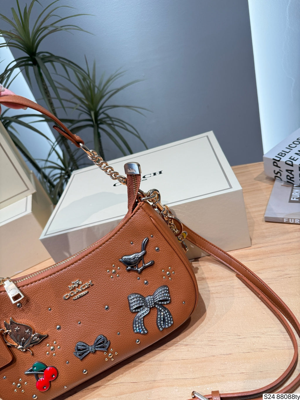 Teri Printed Leather Crescent Shoulder Bag & Crossbody