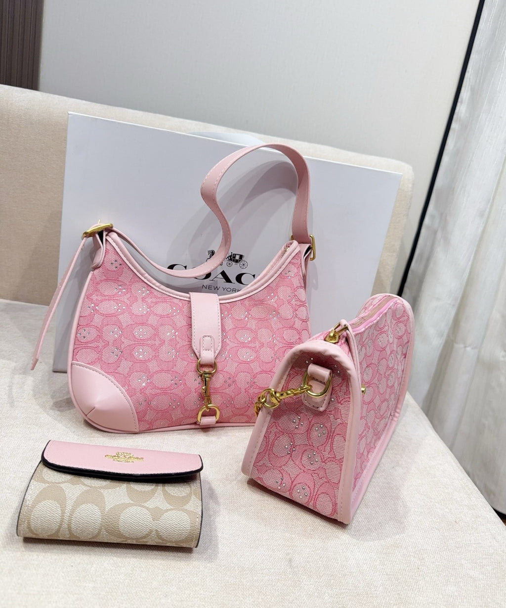 3-Piece Monogram Canvas Shoulder Bag & Wallet Set