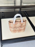 Natural Woven Straw Tote Bag with Leather Details