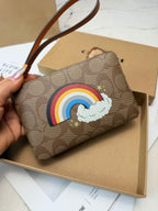 Rainbow Embroidered Monogram Wristlet Clutch – Zip Pouch