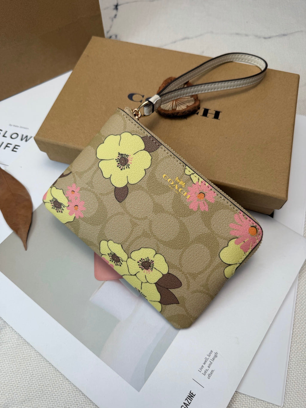 Floral Monogram Wristlet Clutch Pouch – Zip Around Handbag