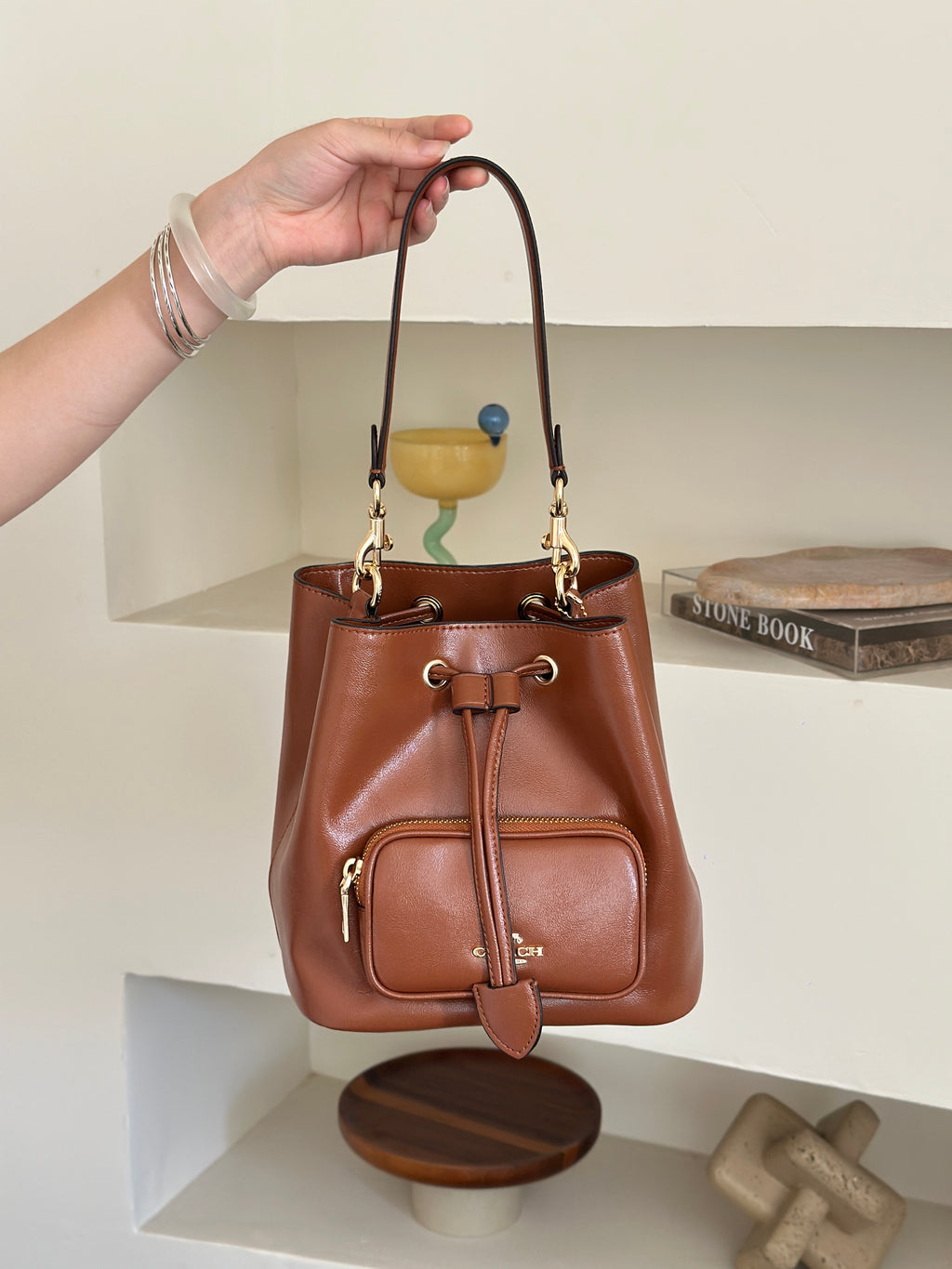 Soft Leather Drawstring Bucket Bag – Everyday Shoulder Bag