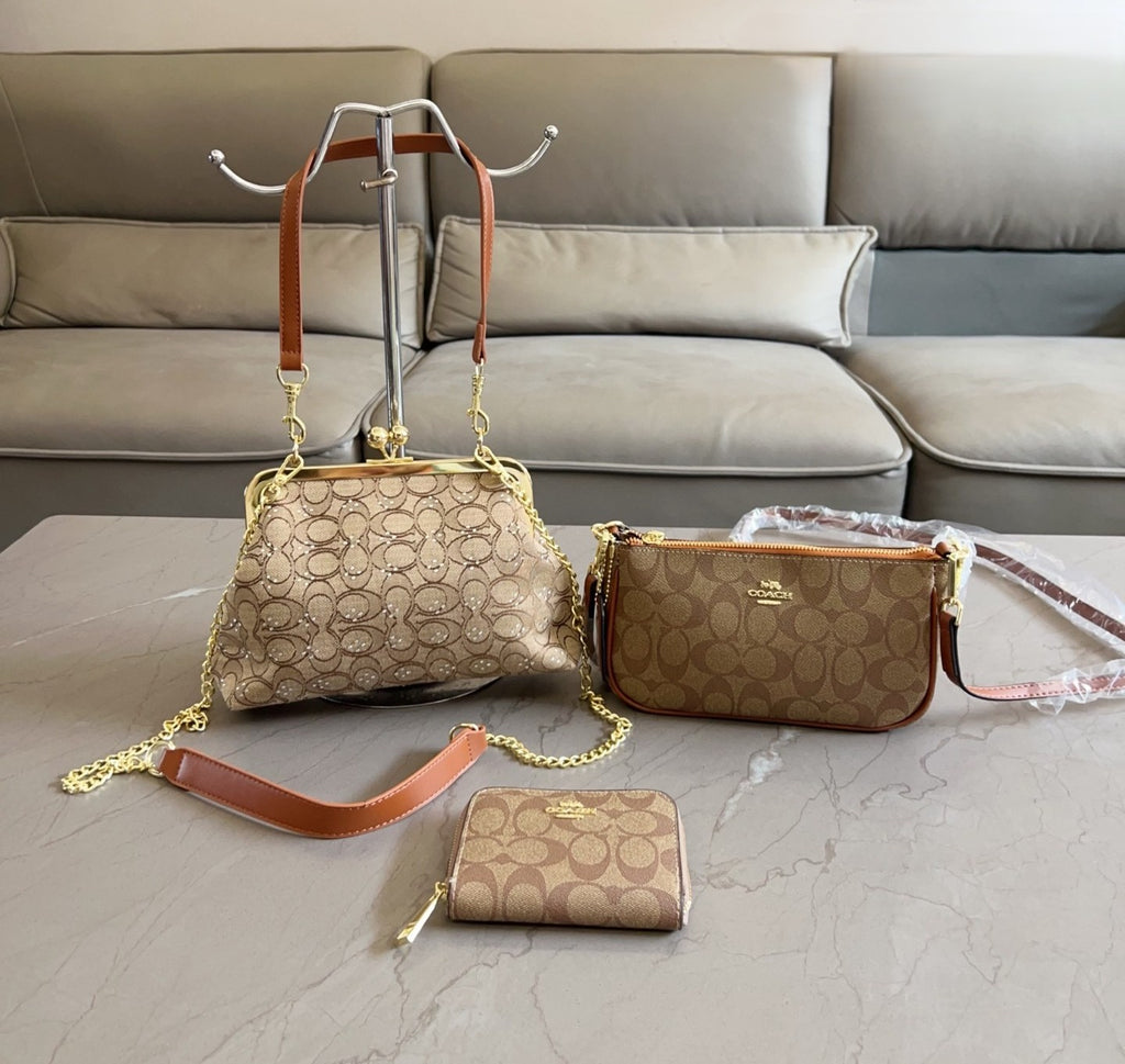 3-Piece Monogram Canvas Kiss-Lock Bag Set