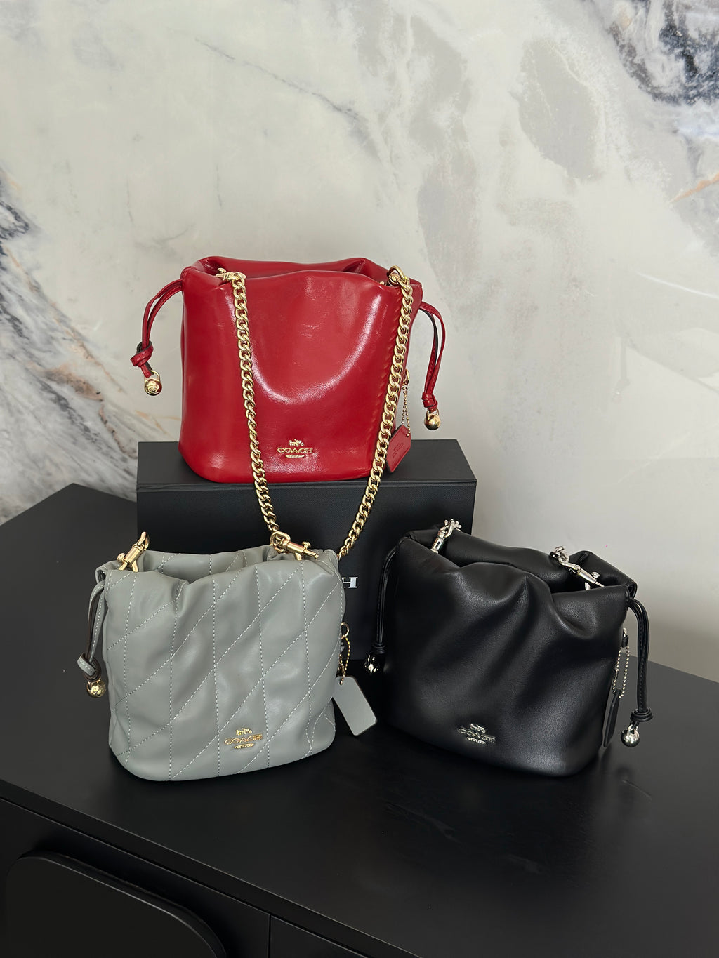 Women's Faye Leather Mini Drawstring Bucket Crossbody Bag