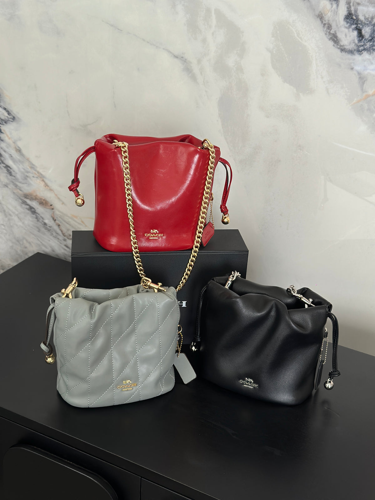 Women's Faye Leather Mini Drawstring Bucket Crossbody Bag