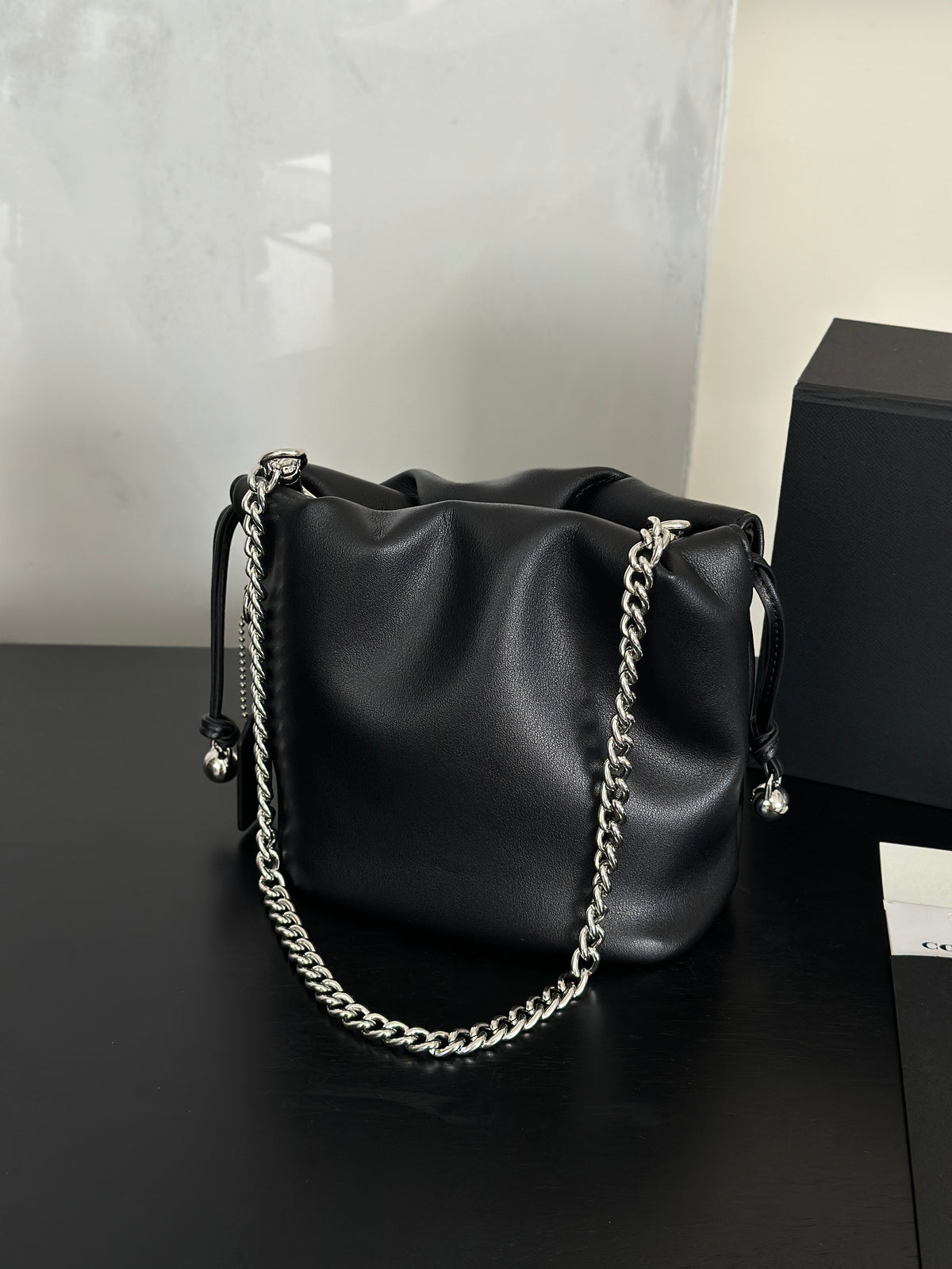 Women's Faye Leather Mini Drawstring Bucket Crossbody Bag