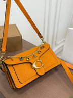 Suede Flap Shoulder Bag with Rainbow Charm Chain – Vintage Buckle Bag