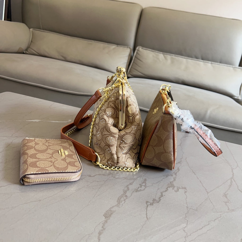 3-Piece Monogram Canvas Kiss-Lock Bag Set