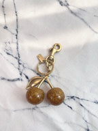 Glitter Cherry Bag Charm Keychain – Gold-Tone Fruit Pendant