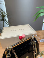 Glossy Monogram Kisslock Frame Bag – Vintage Pearl Chain Shoulder Bag