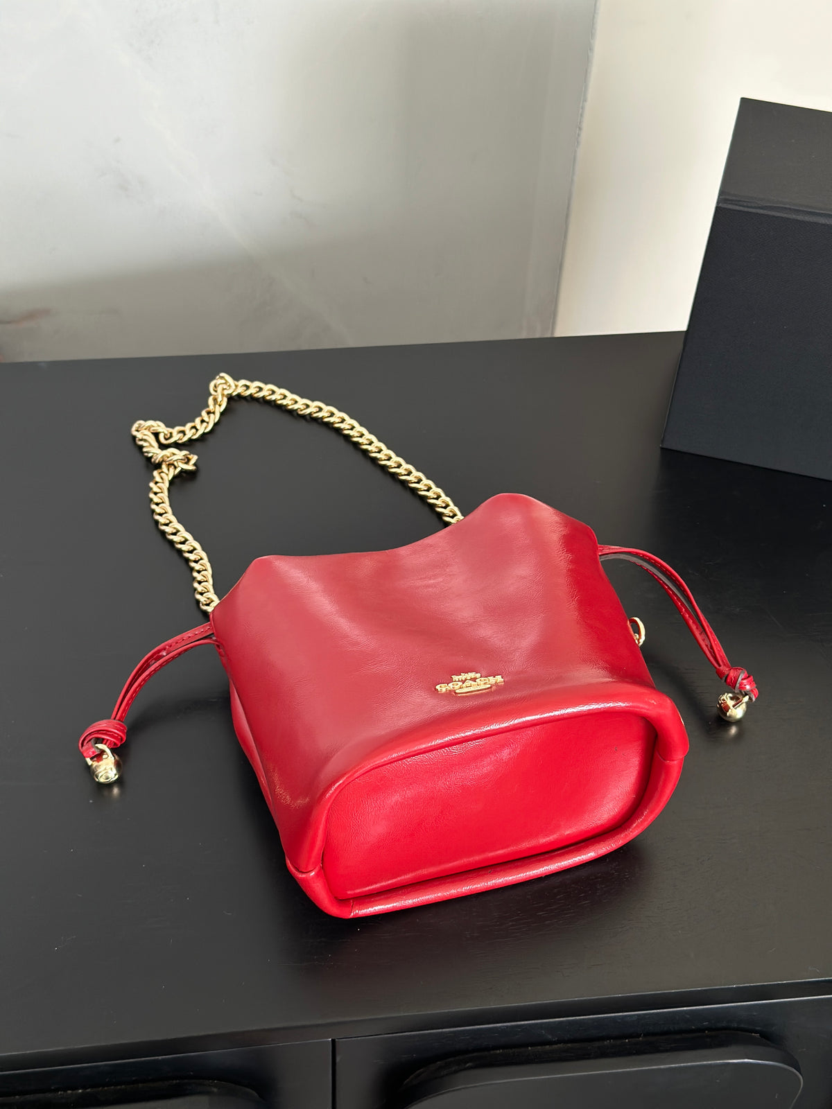 Women's Faye Leather Mini Drawstring Bucket Crossbody Bag