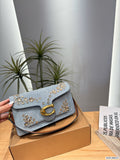 Crystal Embellished Denim Flap Shoulder Bag