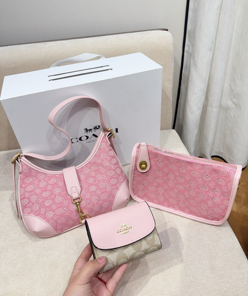 3-Piece Monogram Canvas Shoulder Bag & Wallet Set