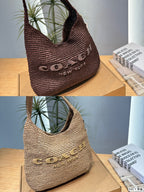 Woven Straw Slouchy Hobo Shoulder Bag
