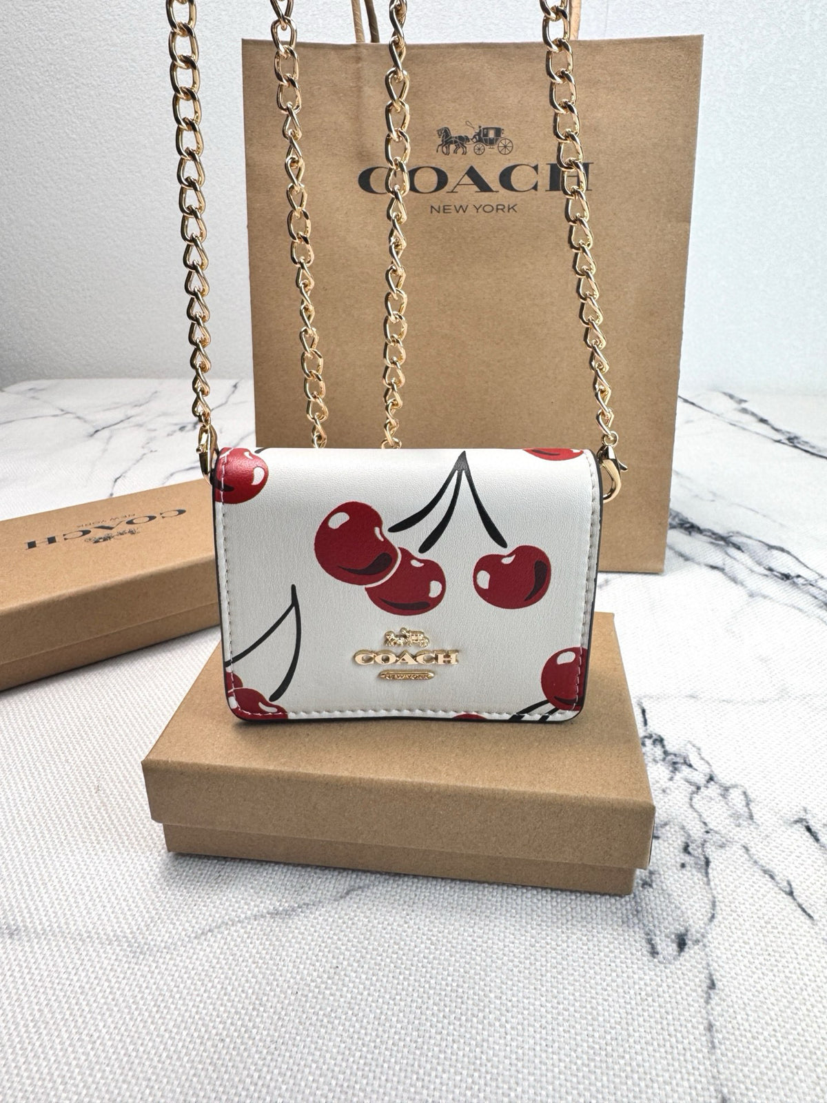 Floral Cherry Print Chain Wallet