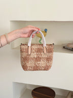 Natural Woven Straw Tote Bag with Leather Details