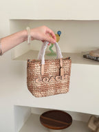 Natural Woven Straw Tote Bag with Leather Details