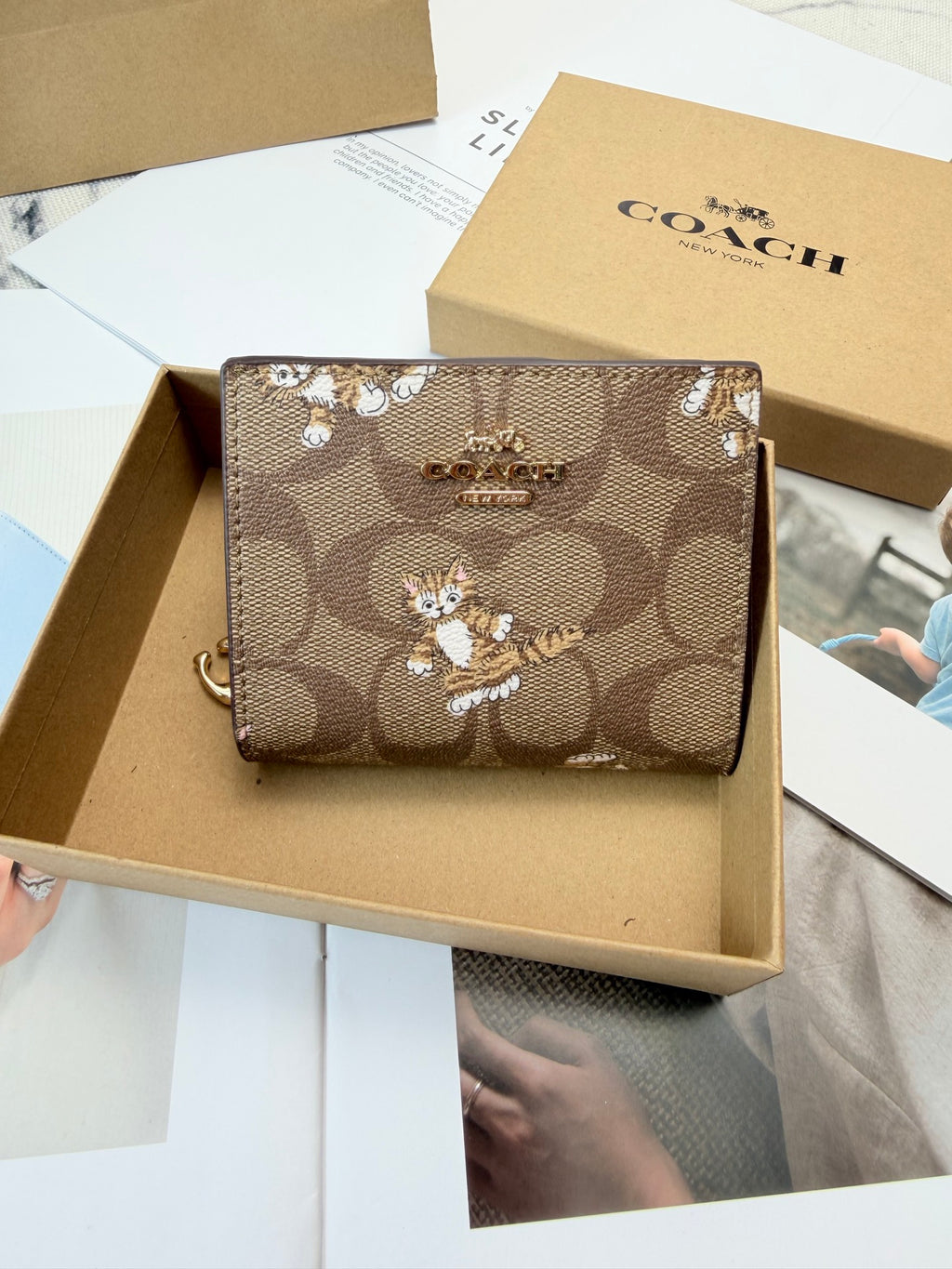 Monogram Cat Print Compact Wallet & Card Holder