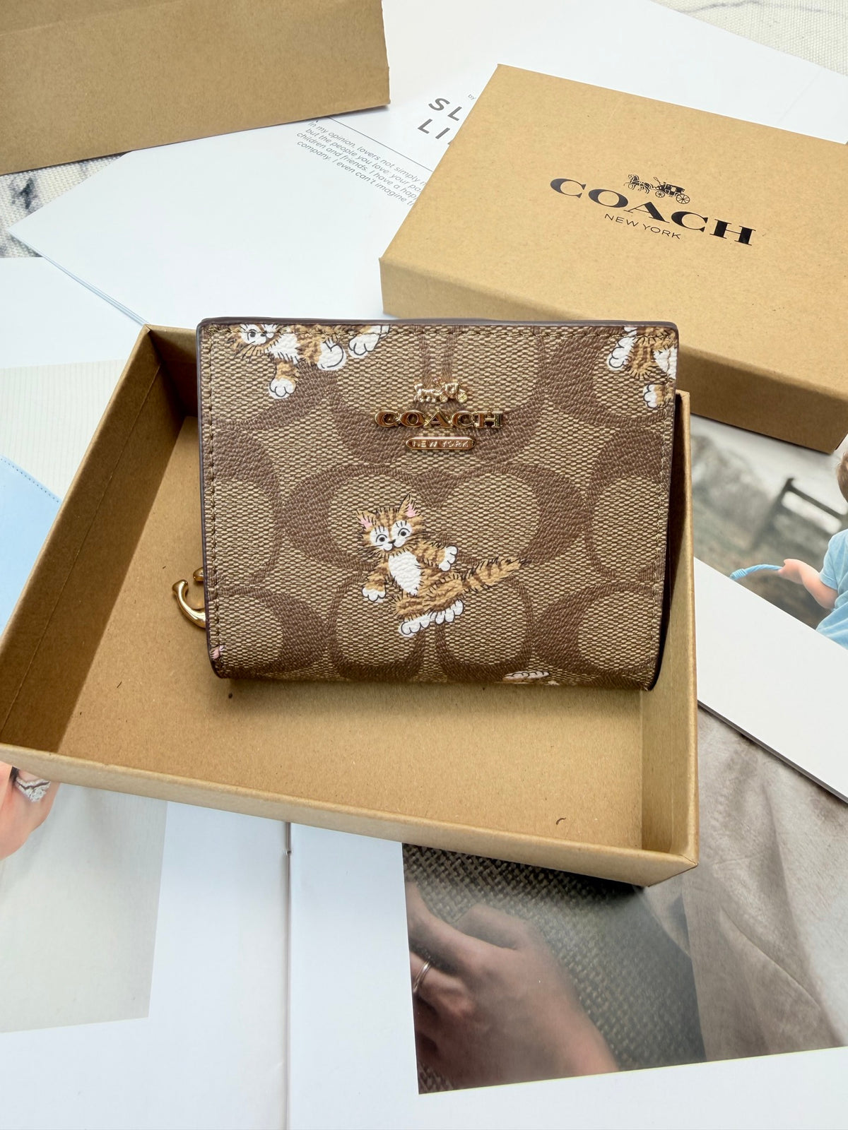 Monogram Cat Print Compact Wallet & Card Holder