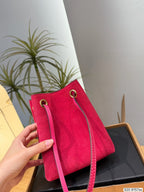 Textured Suede Drawstring Bucket Bag – Petite Leather Shoulder Bag