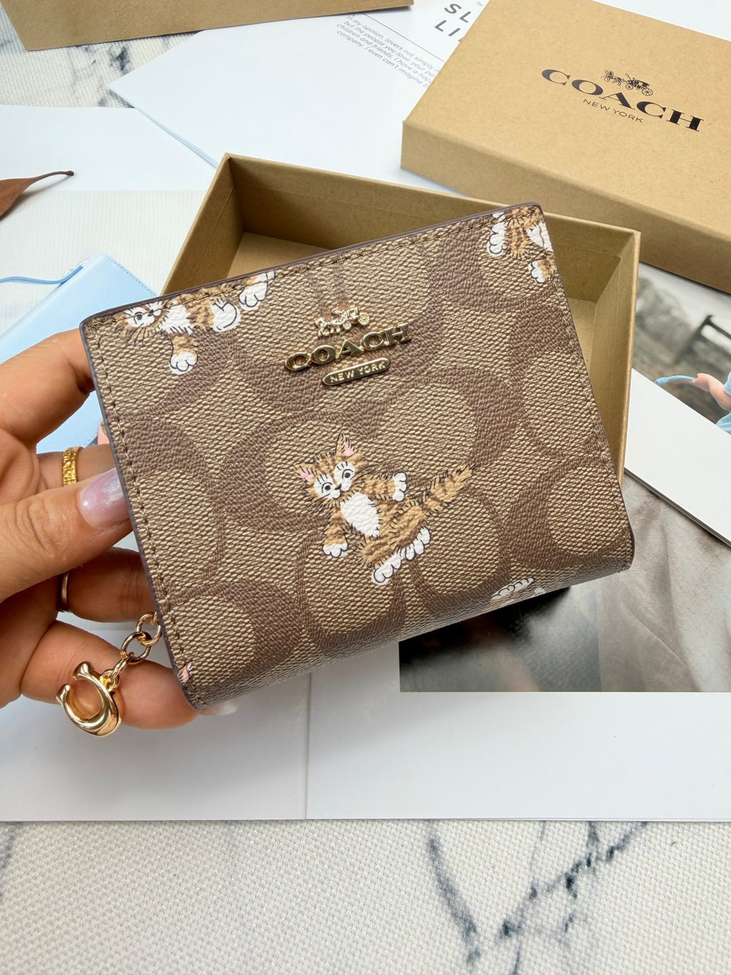 Monogram Cat Print Compact Wallet & Card Holder