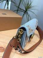 Crystal Embellished Denim Flap Shoulder Bag