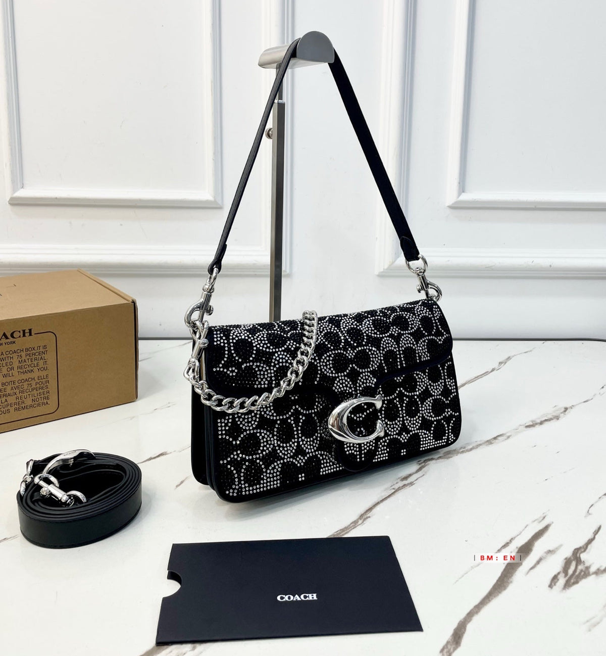 Crystal Embellished Monogram Flap Shoulder Bag