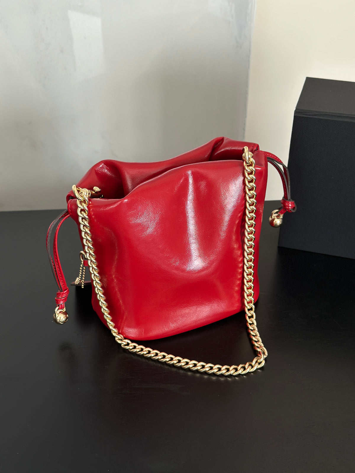 Women's Faye Leather Mini Drawstring Bucket Crossbody Bag