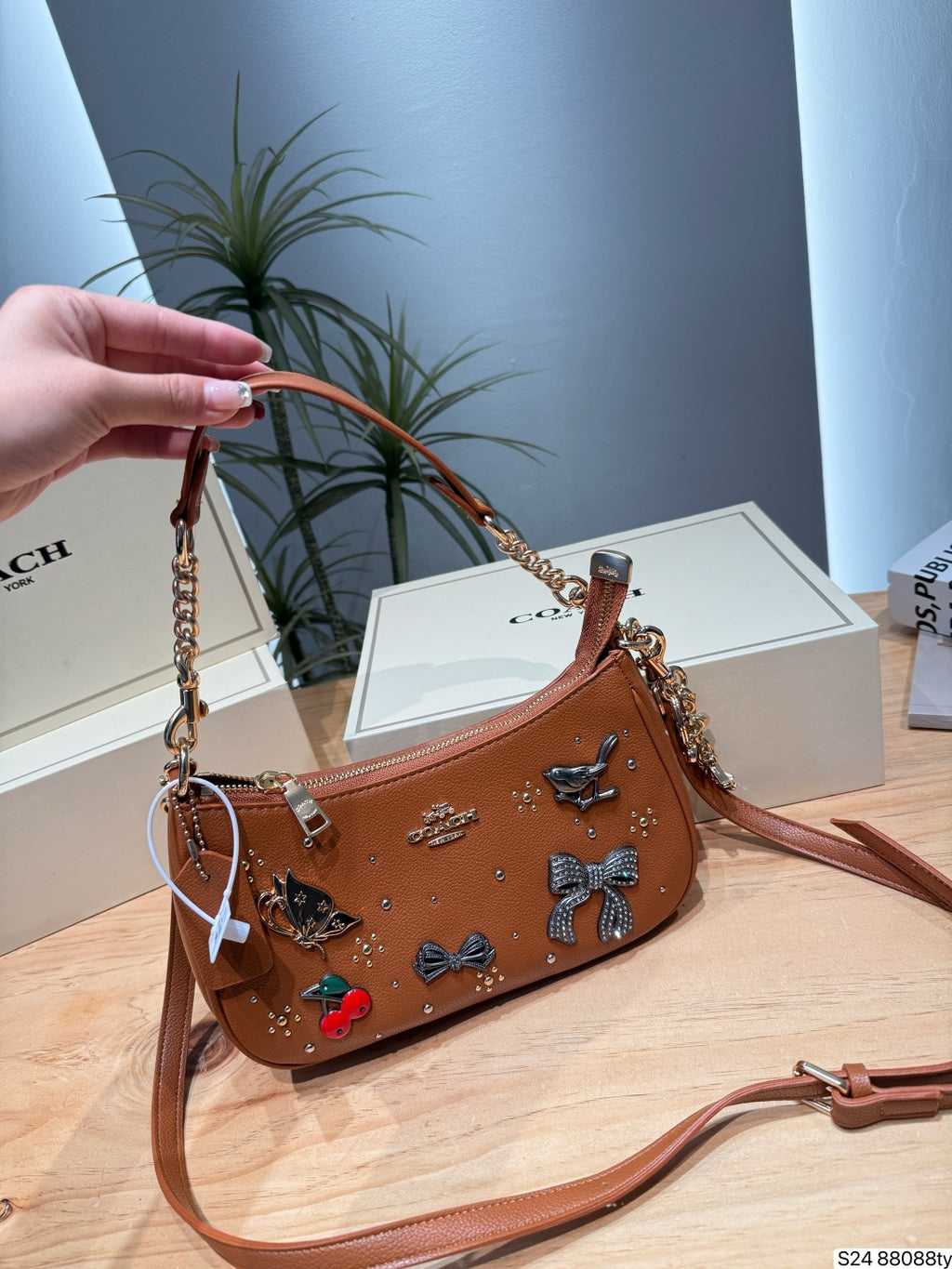 Teri Printed Leather Crescent Shoulder Bag & Crossbody