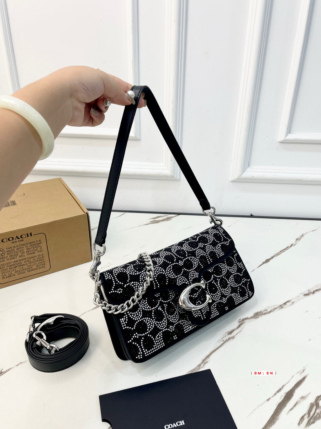 Crystal Embellished Monogram Flap Shoulder Bag