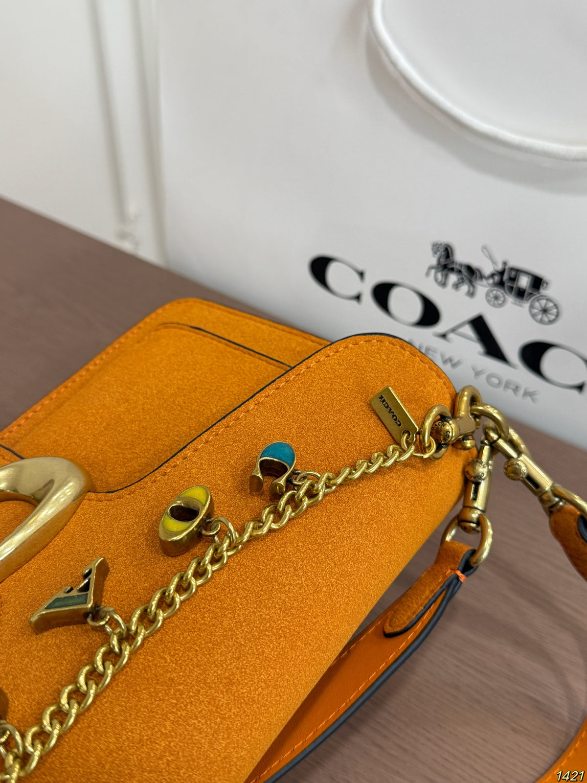 Suede Flap Shoulder Bag with Rainbow Charm Chain – Vintage Buckle Bag