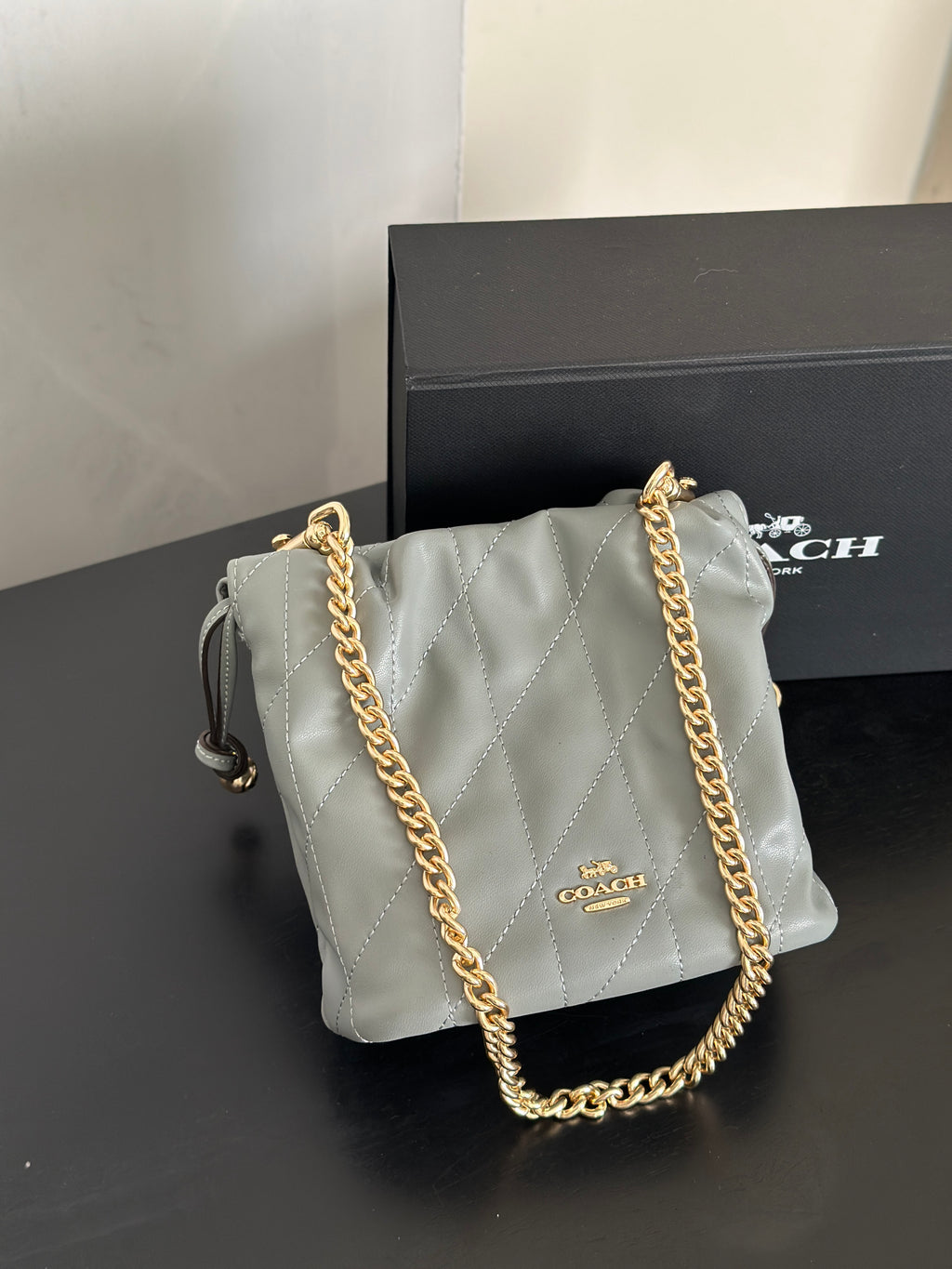 Women's Faye Leather Mini Drawstring Bucket Crossbody Bag