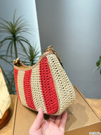 Striped Straw Woven Crescent Shoulder Bag – Summer Vacation Shoulder Bag
