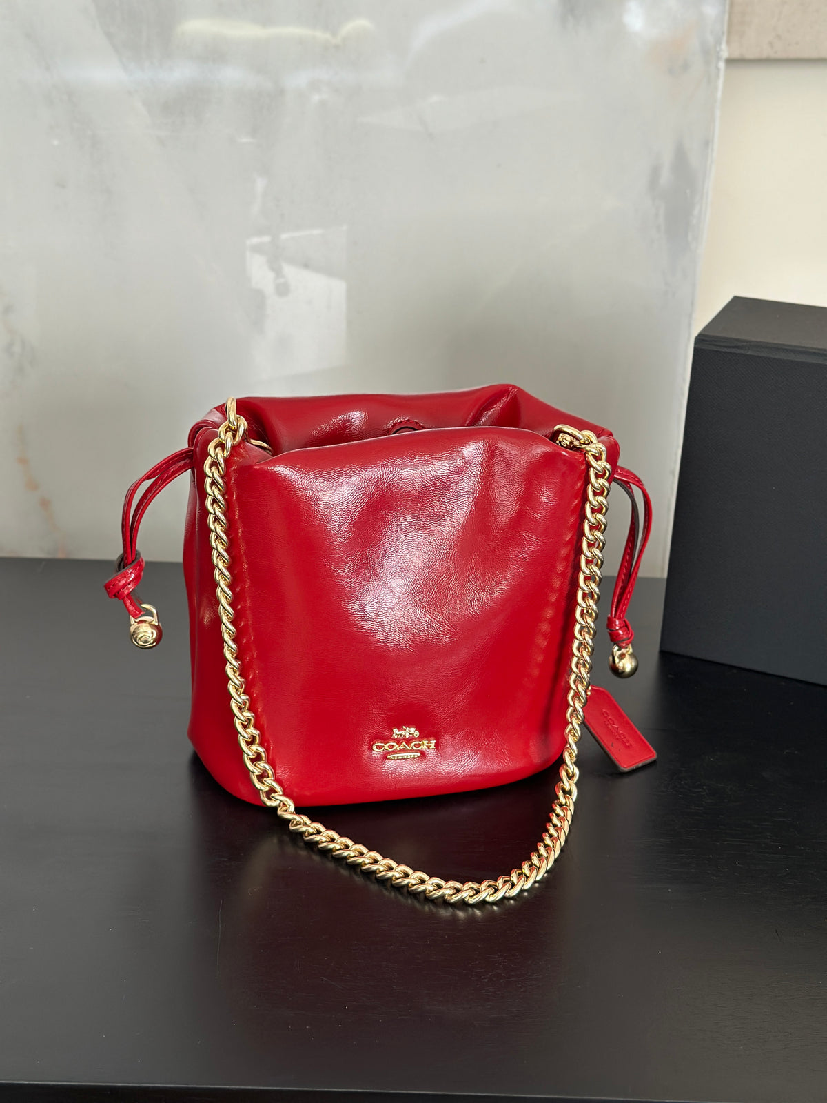 Women's Faye Leather Mini Drawstring Bucket Crossbody Bag