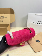 Quilted Plush Flap Chain Shoulder Bag - Fuchsia Pink
