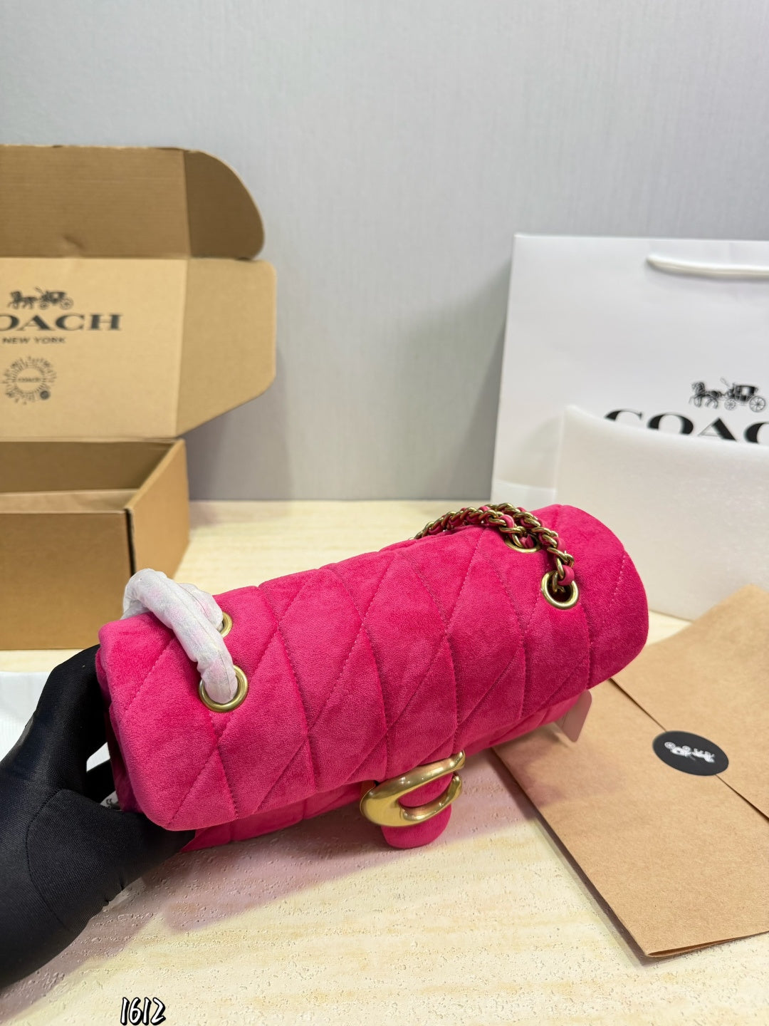 Quilted Plush Flap Chain Shoulder Bag - Fuchsia Pink