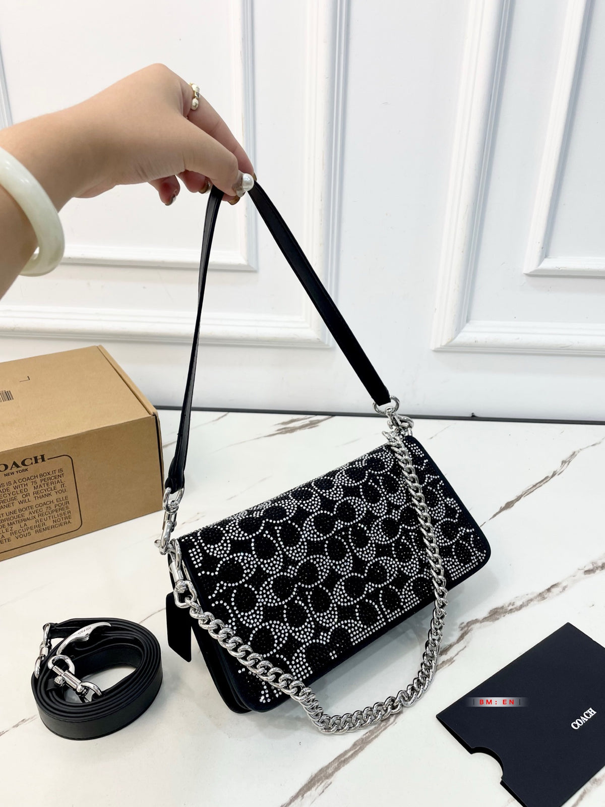 Crystal Embellished Monogram Flap Shoulder Bag
