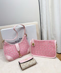 3-Piece Monogram Canvas Shoulder Bag & Wallet Set