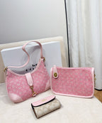 3-Piece Monogram Canvas Shoulder Bag & Wallet Set