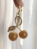 Glitter Cherry Bag Charm Keychain – Gold-Tone Fruit Pendant