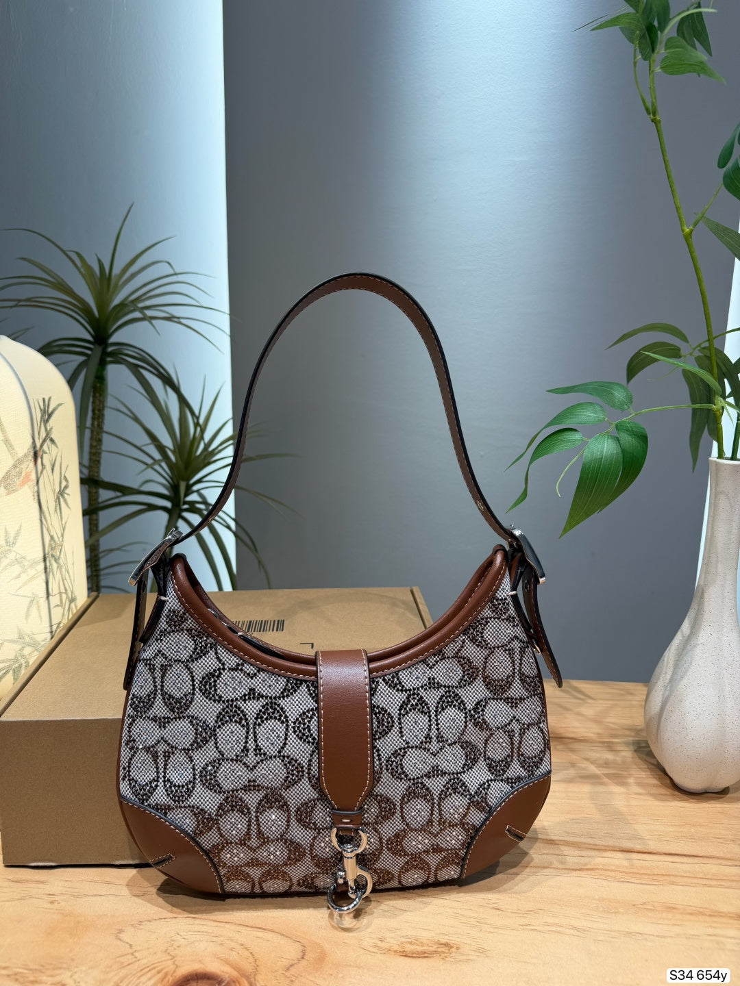 Monogram Jacquard Crescent Shoulder Bag – Lightweight Underarm Bag