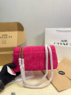 Quilted Plush Flap Chain Shoulder Bag - Fuchsia Pink