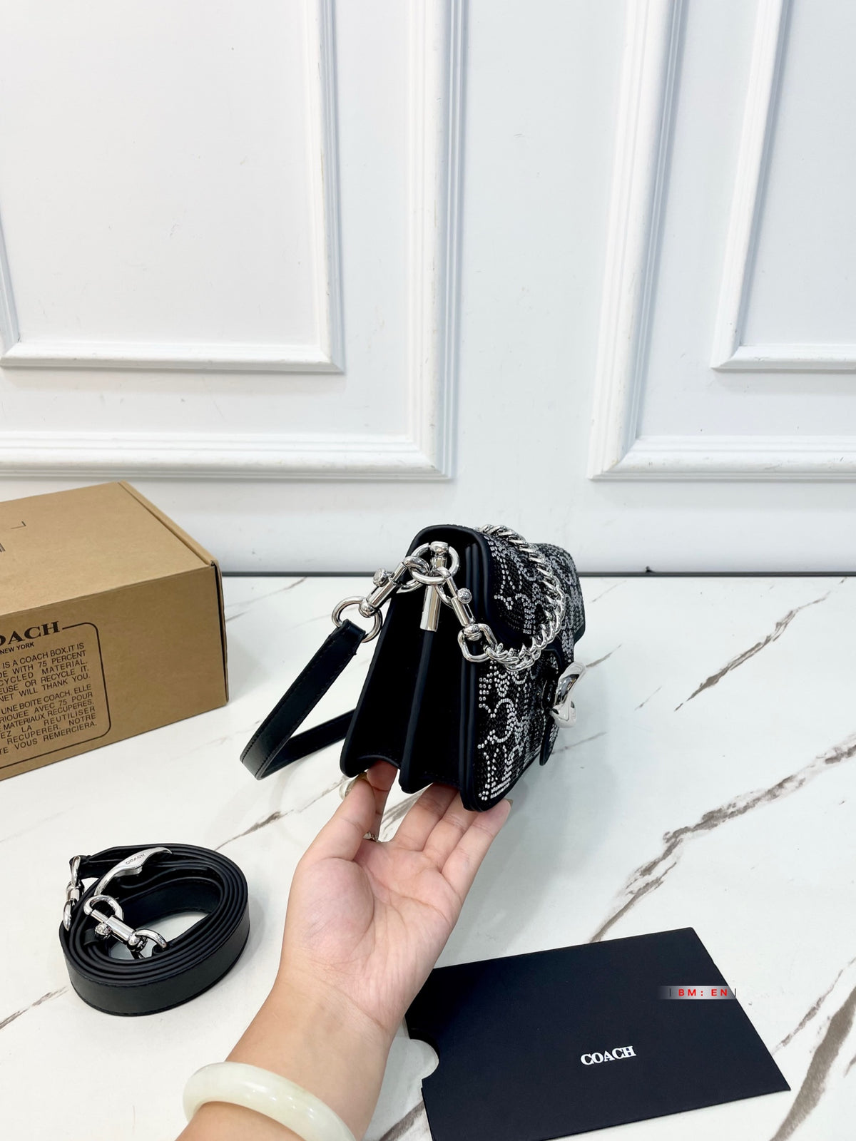 Crystal Embellished Monogram Flap Shoulder Bag