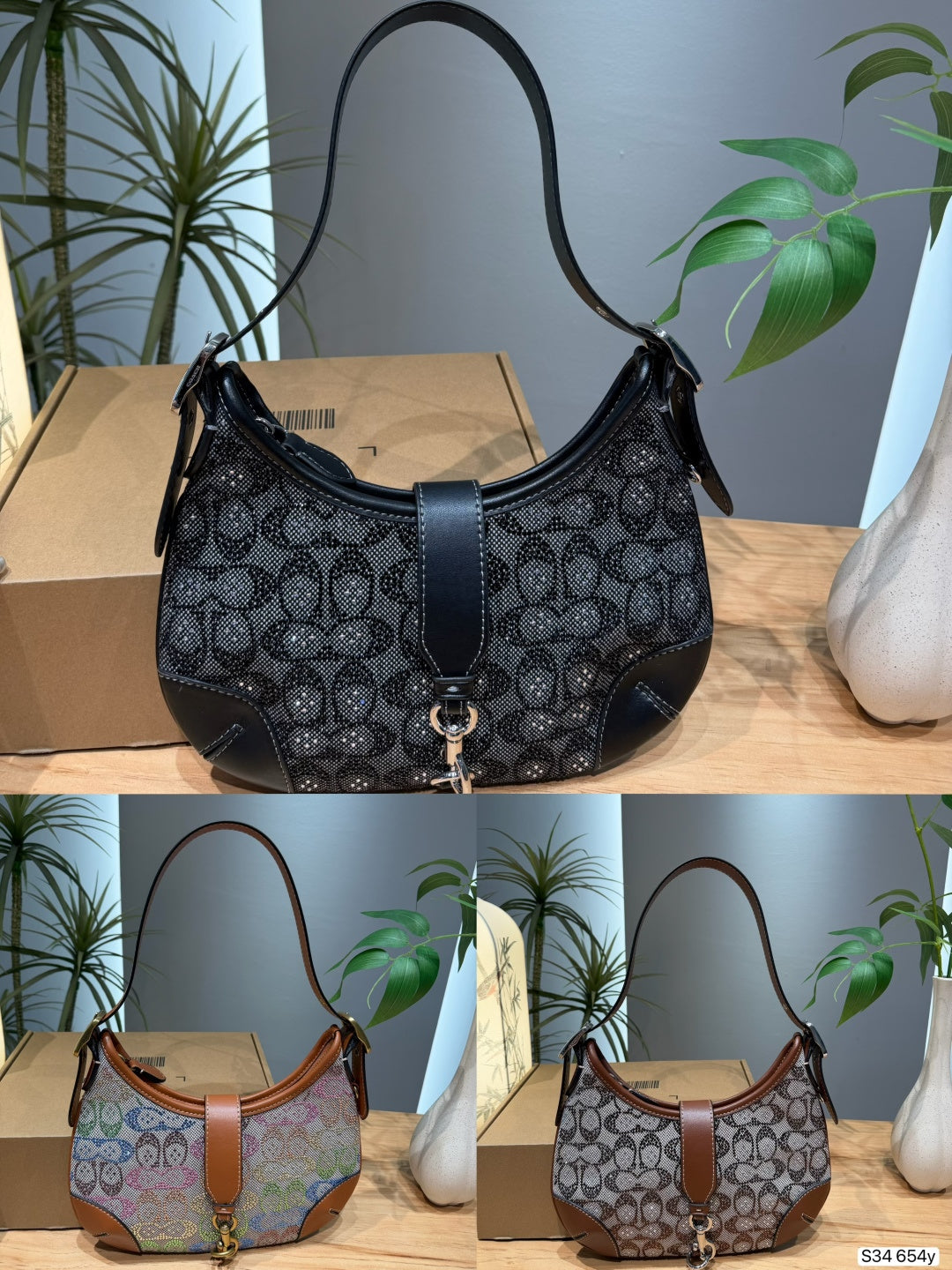 Monogram Jacquard Crescent Shoulder Bag – Lightweight Underarm Bag