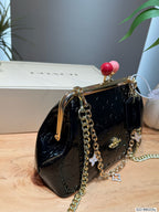 Glossy Monogram Kisslock Frame Bag – Vintage Pearl Chain Shoulder Bag