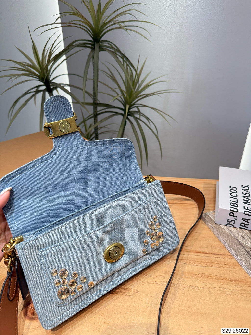 Crystal Embellished Denim Flap Shoulder Bag