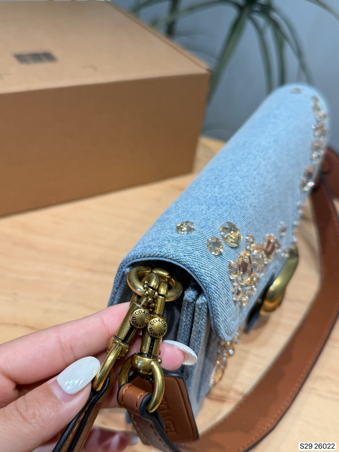 Crystal Embellished Denim Flap Shoulder Bag