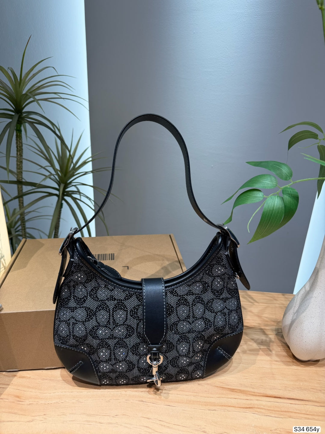 Monogram Jacquard Crescent Shoulder Bag – Lightweight Underarm Bag