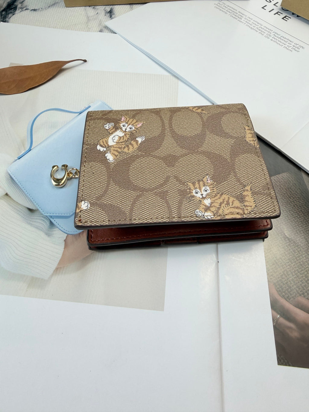 Monogram Cat Print Compact Wallet & Card Holder