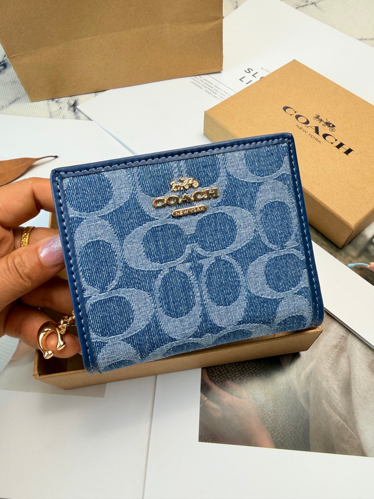Monogram Cat Print Compact Wallet & Card Holder